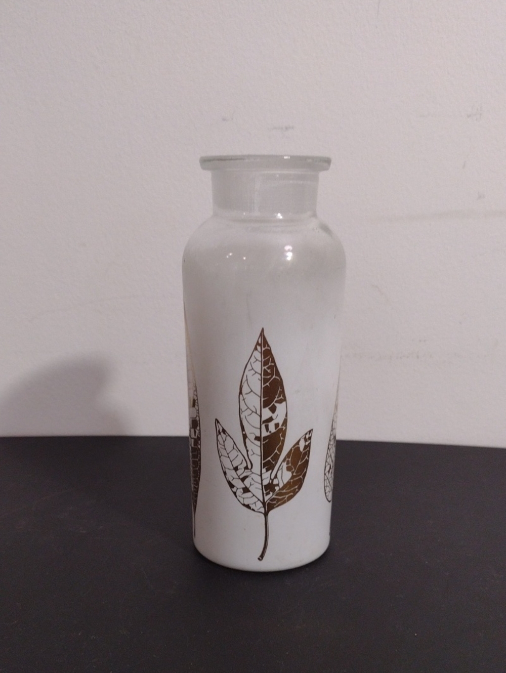 White Glass Decorative Vase with Brown Leaf Motif